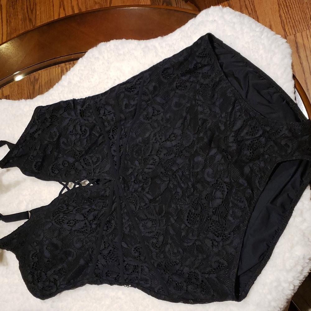 one piece swimsuit black lace 2X